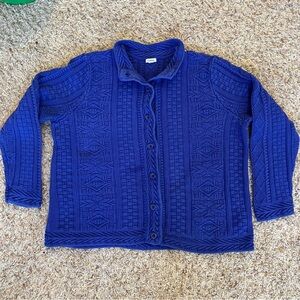 L.L.Bean Cobalt Blue Heavy Knit 100% cotton Cardigan sweater